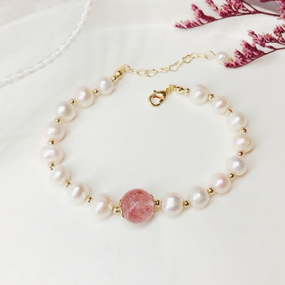 Vòng Tay Bạc 6ly Mix Đá Hồng Dâu Kiểu Dáng Trẻ Trung - Ngọc Trai Trường Thịnh