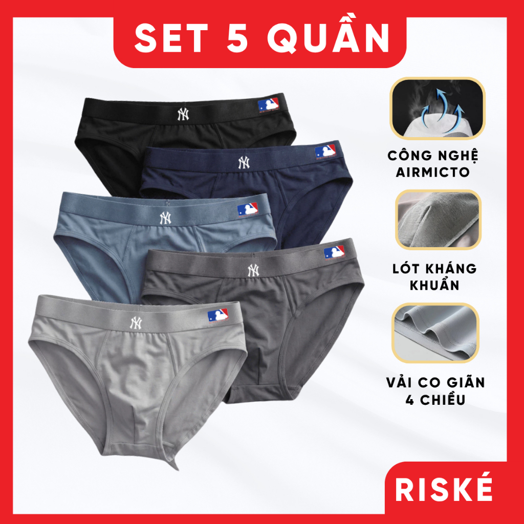 Combo 5 Quần Lót Nam Tam Giác Brief Thun Lạnh Co Giãn 4 Chiều, Sịp Nam Chéo Kháng Khuẩn Siêu Mát