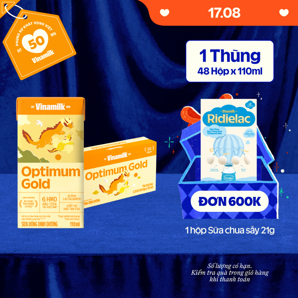 Thùng 48 hộp Sữa pha sẵn Vinamilk Optimum Gold 110ml