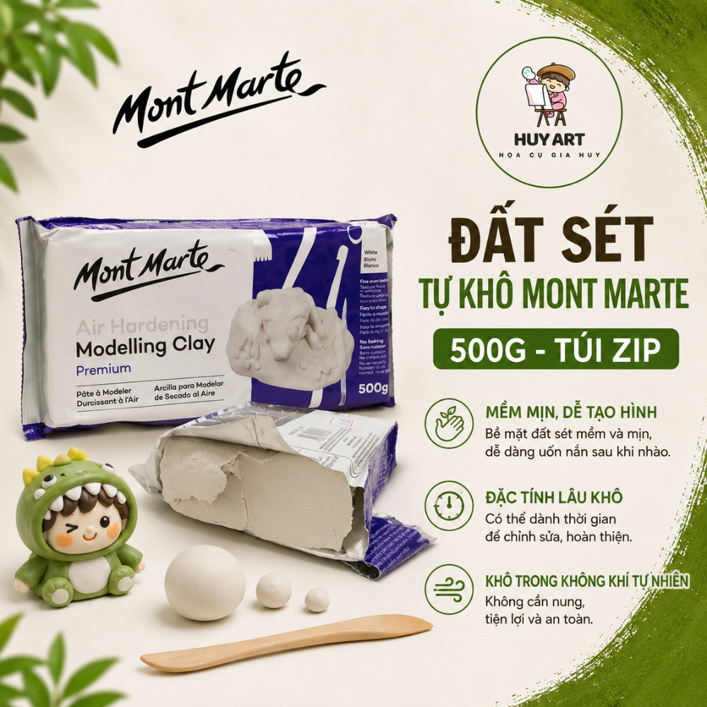 Đất Sét Tự Khô Mont Marte 500g - Túi Zip - Gia công từ đất 2kg MontMarte