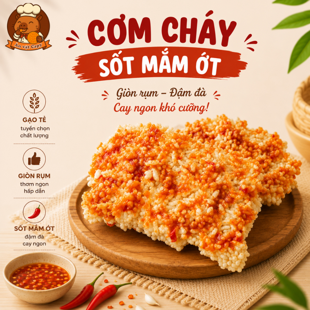 Cơm Cháy Sốt Mắm Ớt, Cơm Cháy Ăn Vặt Sốt Mắm Ớt, Cơm Cháy Ăn Vặt Giòn Xốp 1 Túi 250gr | Đồ Ăn Vặt Sh
