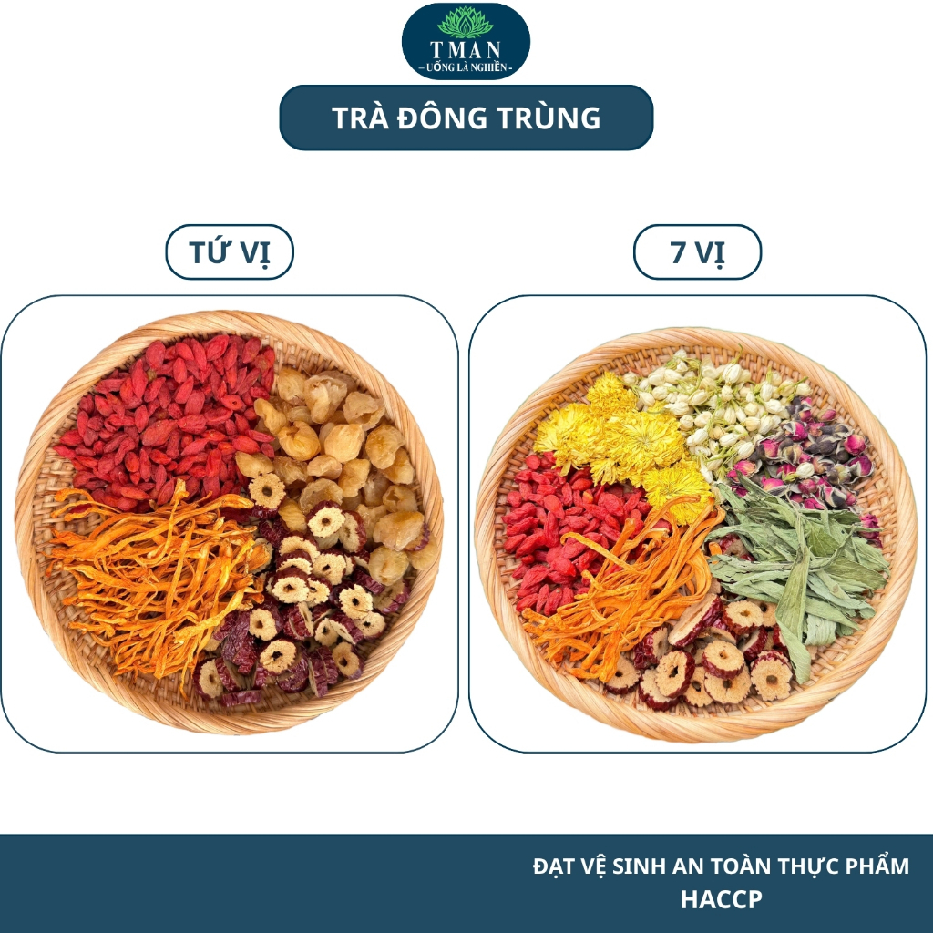 Trà đông trùng 4 vị, Trà đông trùng 7 vị TMAN (Hộp 30 Gói) Thanh lọc cơ thể