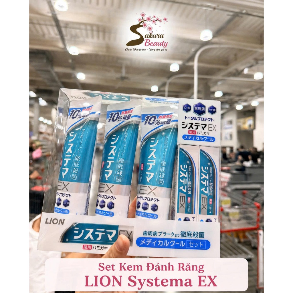 Kem Đánh Răng Lion Systema EX Nhật Bản Set 5 Tuýp – Hương Bạc Hà Medical Cool – Hàng Nội Địa Nhật