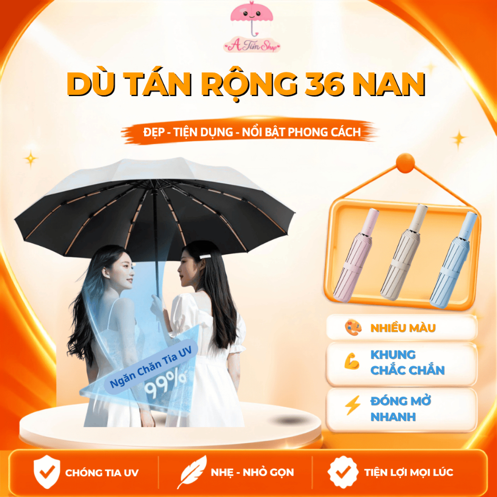 Ô Dù Cao Cấp Tự Động 36 Nan Chắc Chắn U72, Tán Rộng 110cm, Chống UV Chống Thấm Nước
