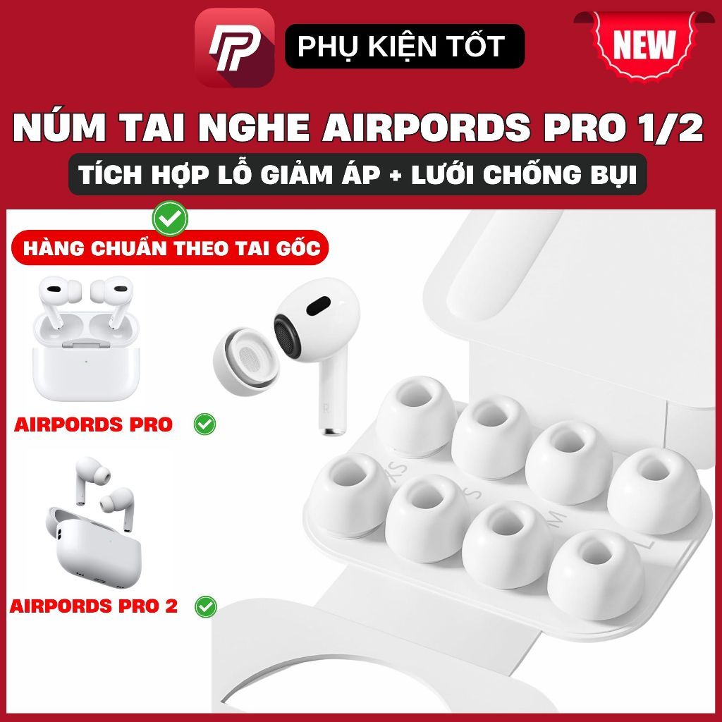 Bộ sản phẩm 2 núm tai nghe airpords pro1/2 giảm áp có lưới