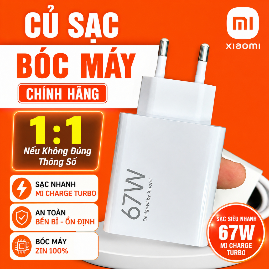 Sạc Xiaomi Bóc Máy Không Hộp 67W Mi Charge Turbo, Hàng Chuẩn 67W, Bảo Hành 1:1 Nếu Không Đúng Thông 