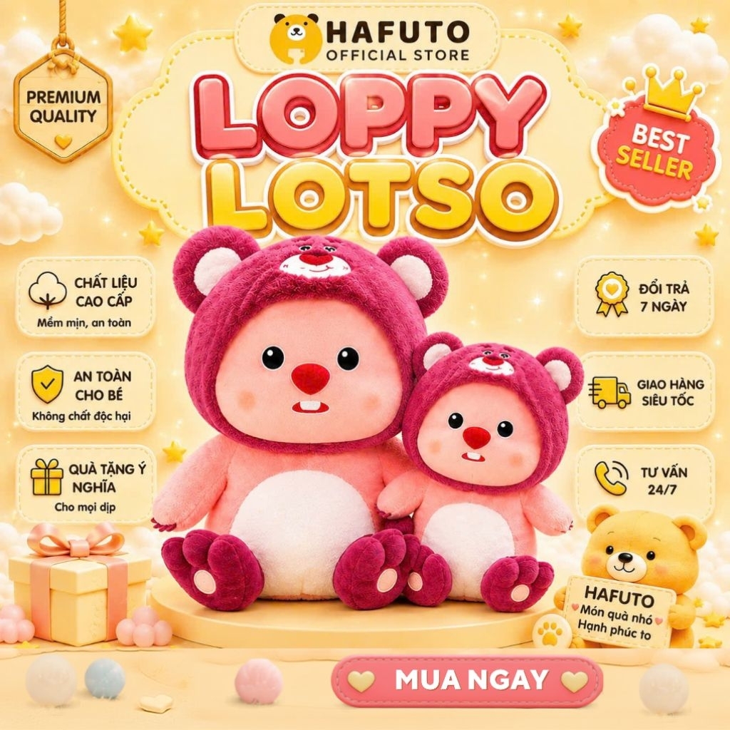Gấu Bông Loppy Cosplay Lotso Đáng Yêu, Cao Cấp Hafuto, Loppy Dâu Tây Nhân Vật Hoạt Hình Siêu Cute