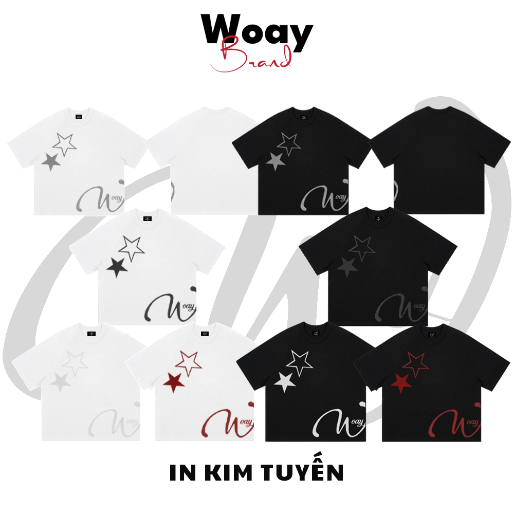 Áo Thun Boxy Woay StarBling - In Kim Tuyến - Black & White - FORM BOXY - 100%Cotton 2 chiều - 280gms