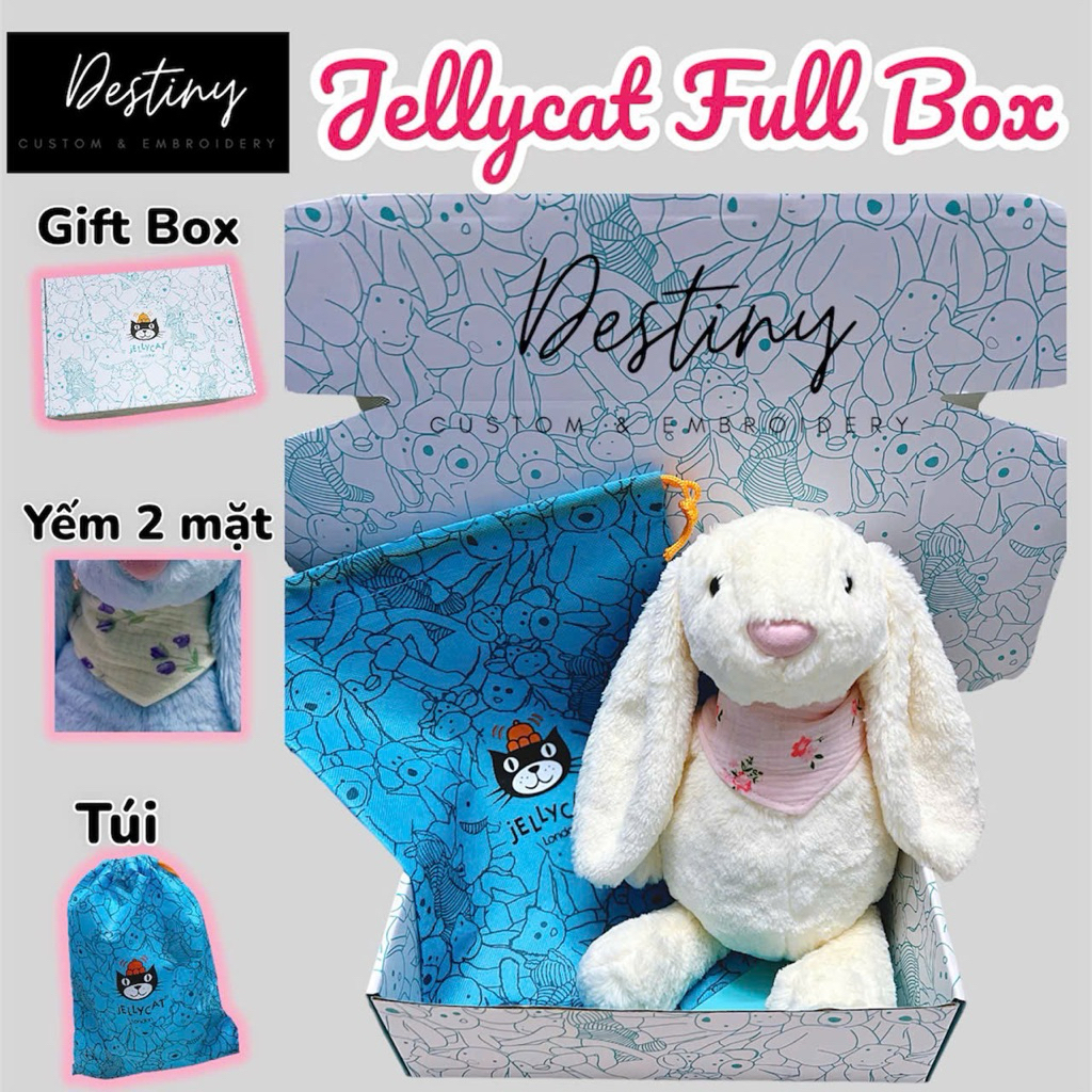 [ FULL BOX ] Thỏ bông jellycat thêu tên theo yêu cầu - Tiệm thêu Destiny
