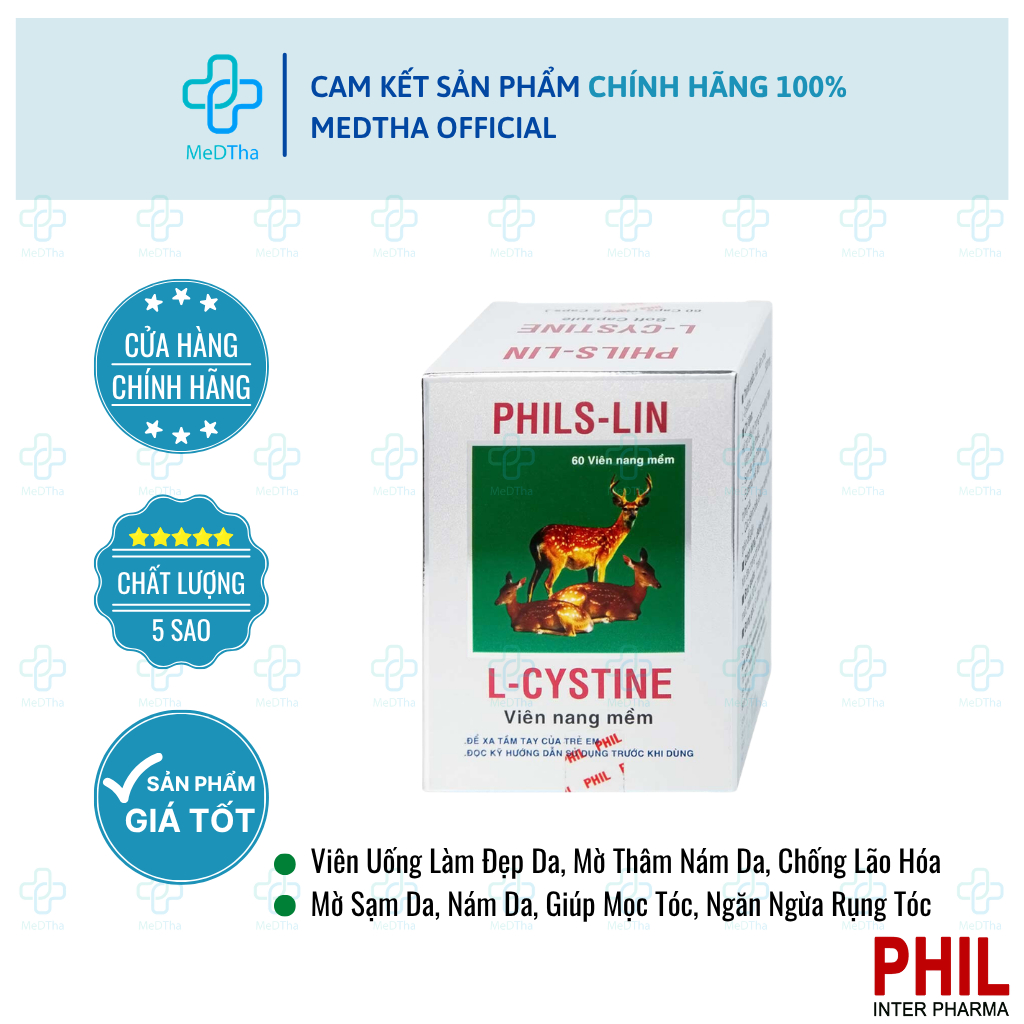 [SVIP] L-Cystine Phils Lin - Viên Uống Đẹp Da, Nám Tàn Nhang, Chống Lão Hoá, Rụng Tóc 60 Viên