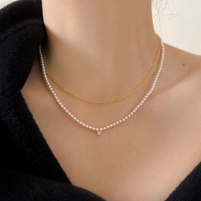Dây Ngọc Trai 4ly Mặt Pha Lê Nhỏ Xinh Xắn, Tinh Tế - Ngọc Trai Trường Thịnh