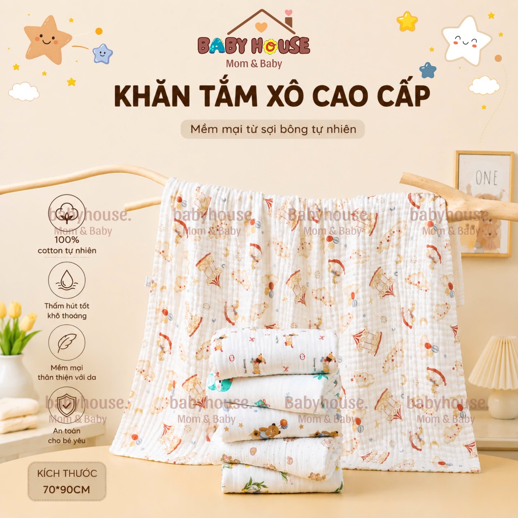 Khăn Tắm Cho Bé Dokimi 4 Lớp Vải Xô Cao Cấp Siêu Mềm Mại, Thấm Hút Tốt, An Toàn Cho Làn Da Nhạy Cảm 70*90cm