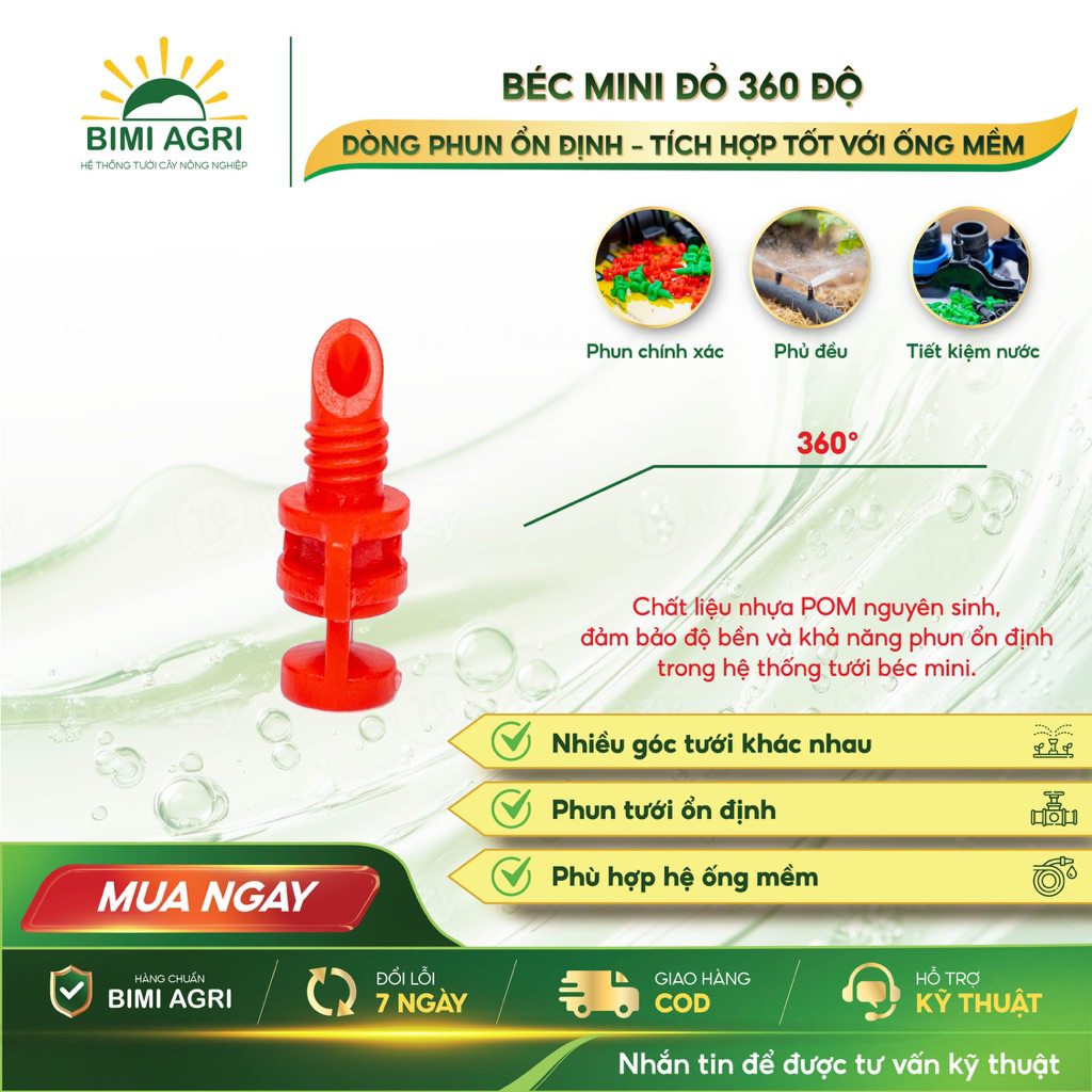 Combo 50  Béc Mini Đỏ 180° BIMI | Béc Tưới Phun Mini 180 Độ Nhựa POM Cho Hệ Thống Tưới Cây, Tưới Béc
