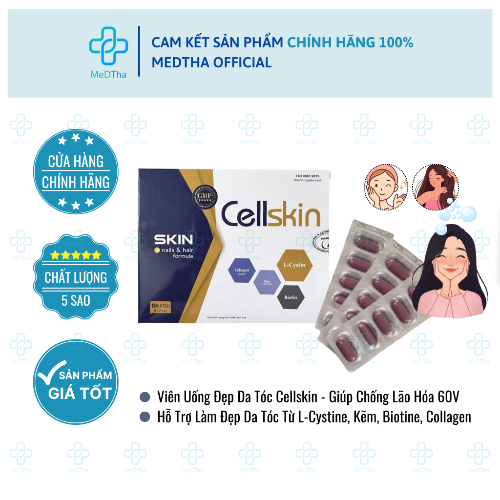 [SVIP] Viên Uống Đẹp Da Tóc Cellskin - Giúp Chống Lão Hóa, Giảm Mụn, Mọc Tóc, Chứa L-Cystine 60V