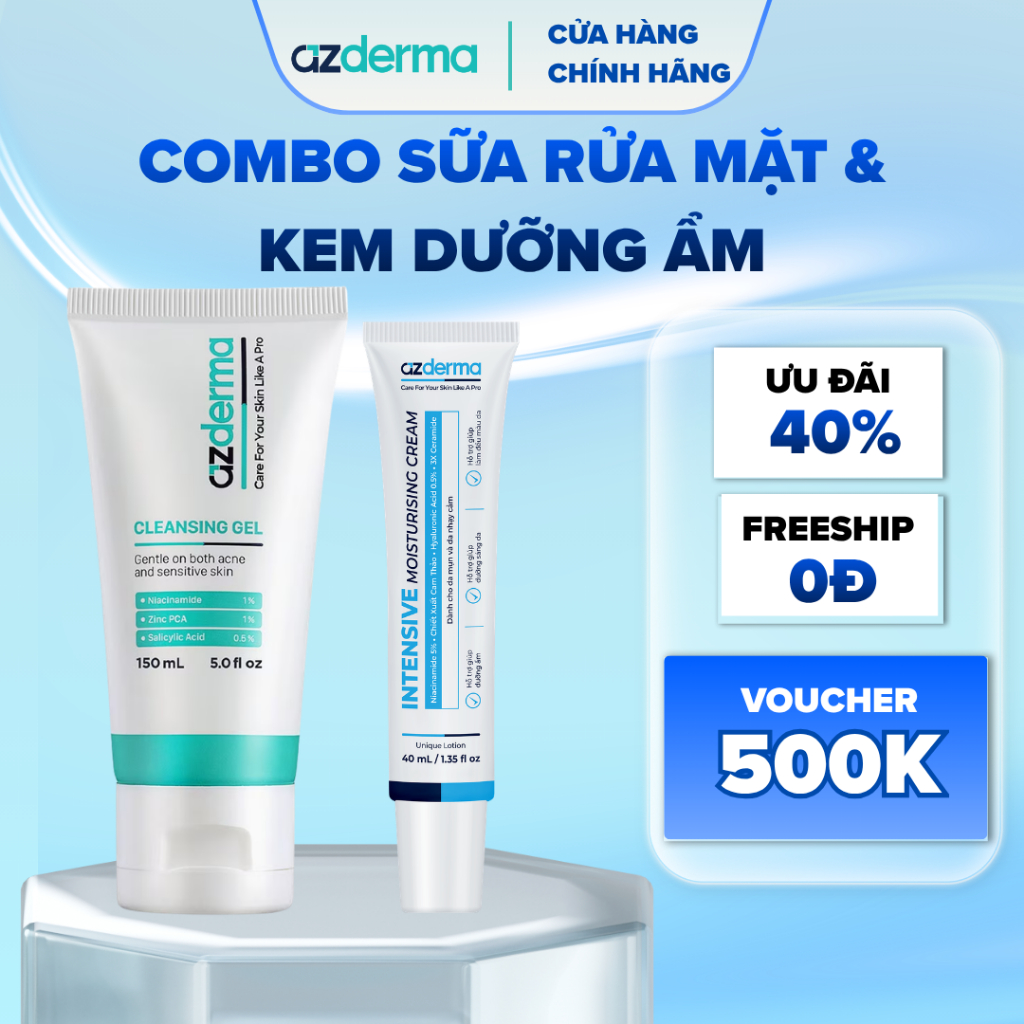 COMBO LÀM SẠCH VÀ DƯỠNG ẨM AXDERMA - Sữa rửa mặt 150ML & Kem dưỡng ẩm Intensive Moisturising Cream A
