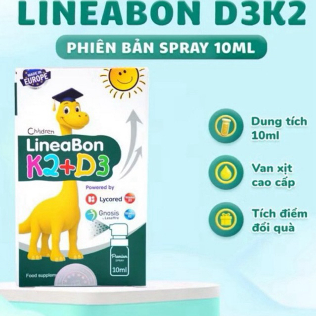 LineaBon K2+D3 Dạng Xịt ( l 10 ml) bổ sung  D3,K2 giúp bé ngủ ngon,mau lớn,chắc khỏe xương,tăng chiề