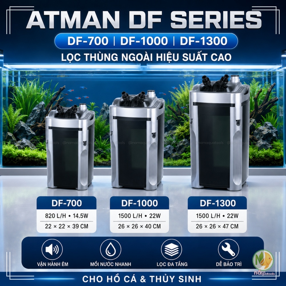 Lọc Thùng Atman DF700, DF1000, DF1300 – Lọc ngoài êm, mạnh, dễ vệ sinh cho hồ cá thủy sinh