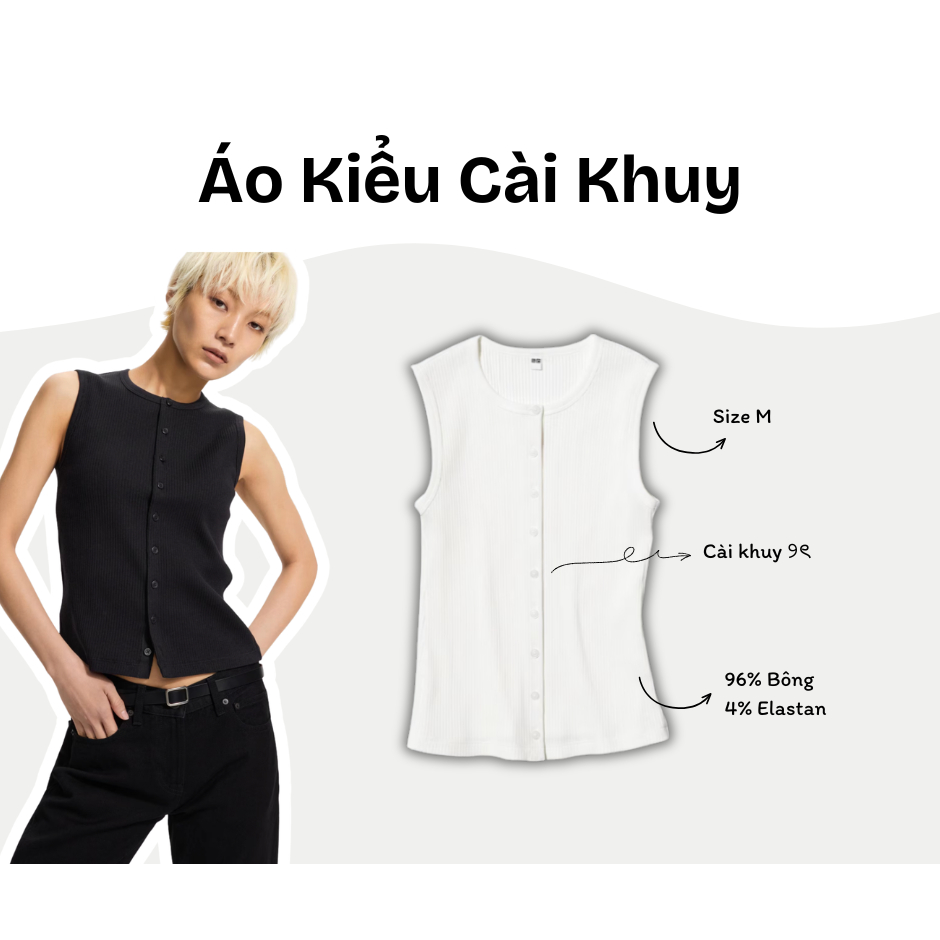 [Pre-order] 🇯🇵 Áo Kiểu Cài Khuy Uniqlo Nhật | Gile tăm | Áo thun gân ba lỗ cài nút | Áo sát nách