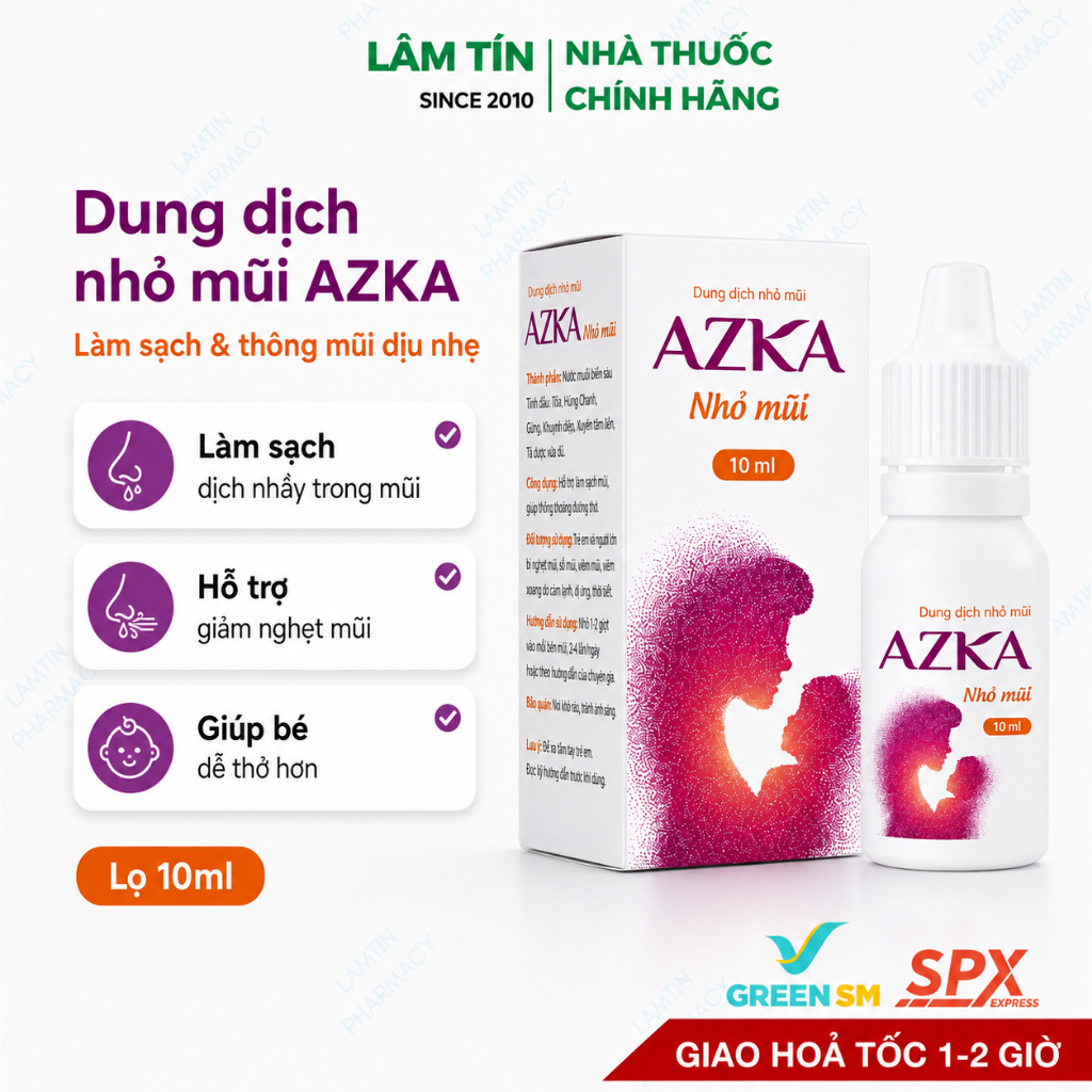 Dung dịch nhỏ mũi Azka thảo dược chính hãng Lọ 10ml LamtinPharmacy