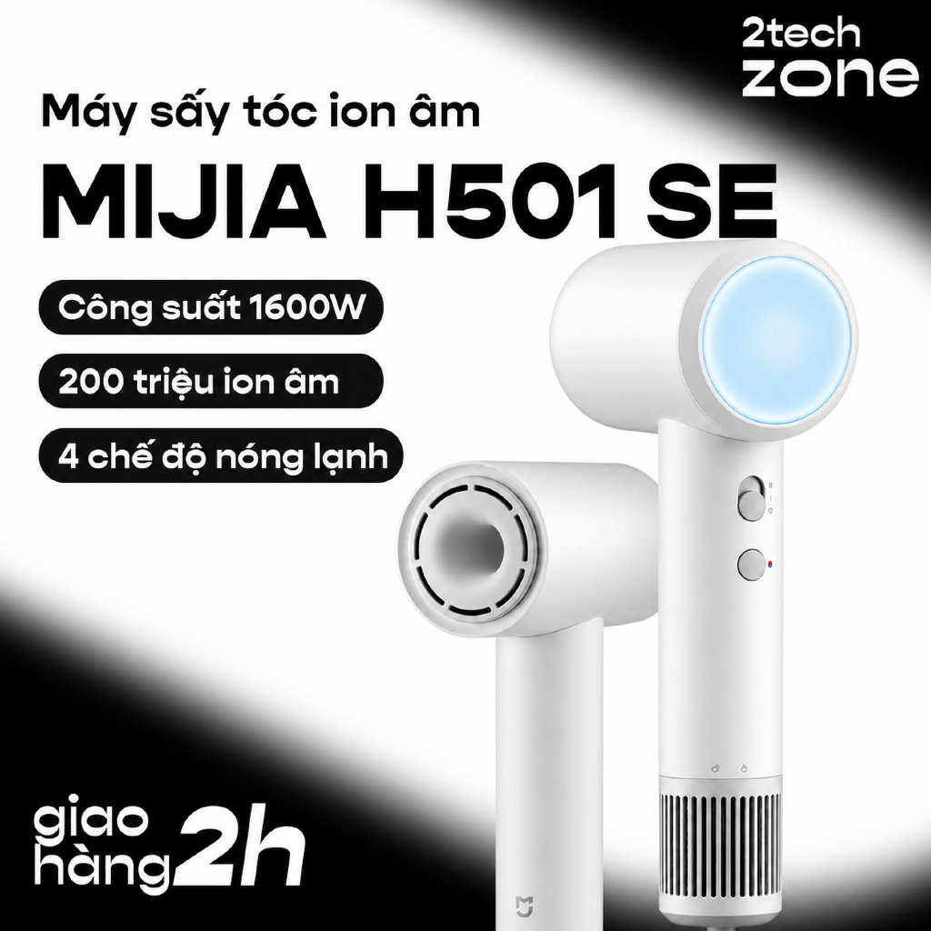 Máy sấy tóc Ion âm Mijia H501 SE 1600W - Sấy nhanh bảo vệ tóc, siêu nhẹ 345g, 200 Triệu Ion Âm