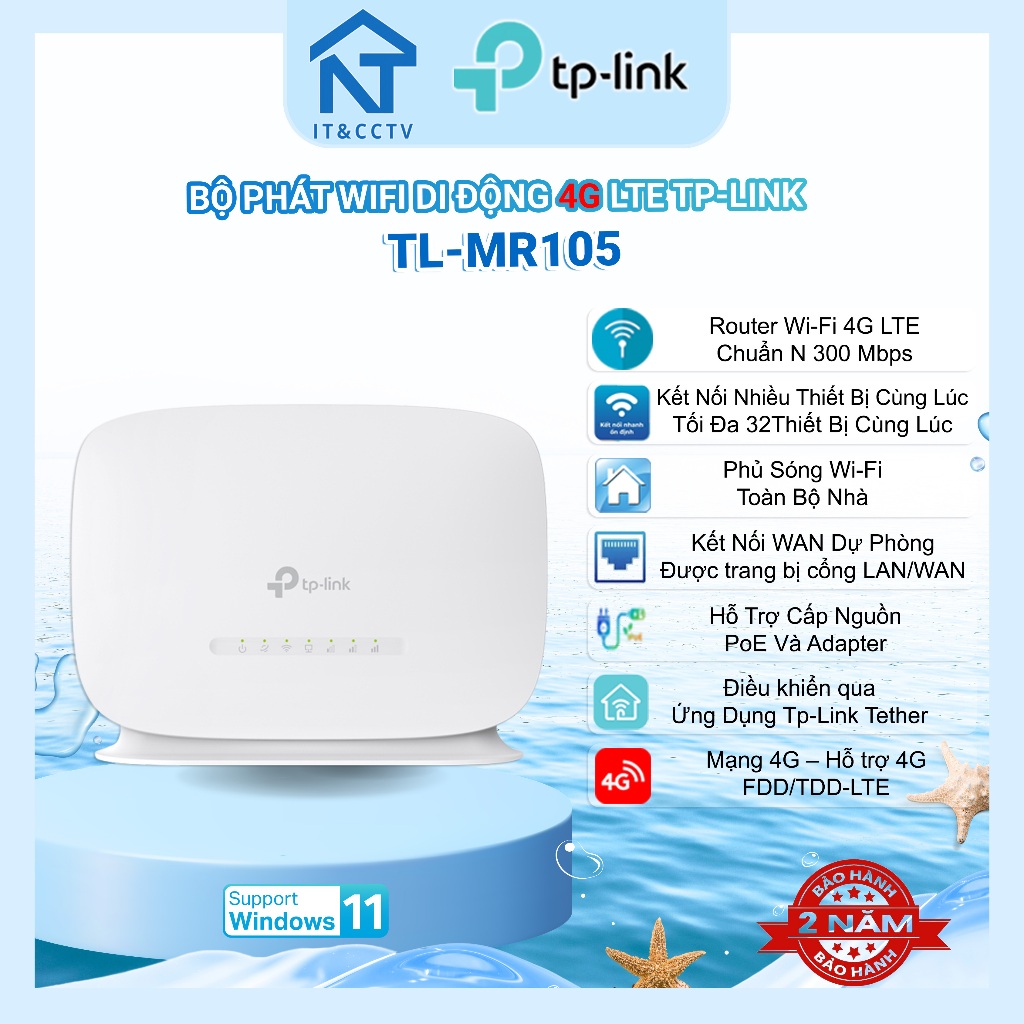 Bộ Phát WiFi 4G TP-Link TL-MR105 – Chuẩn N 300Mbps, Cắm SIM Là Dùng, Sóng Ổn Định