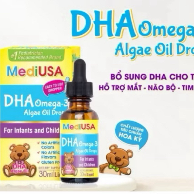 MediUSA DHA OMEGA-3 ALGAE OIL DROPS (hộp 30 ml) bổ sung DHA nhỏ giọt .hỗ trợ trẻ phát triển trí não,