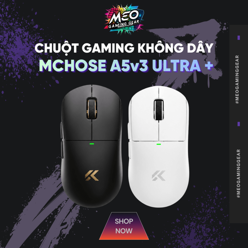 [SẴN HÀNG] Chuột Gaming Không Dây Mchose A5v3 Ultra+ - PAW3955TI, MCU: Nordic 54L Kép, Dual 8K, 55G