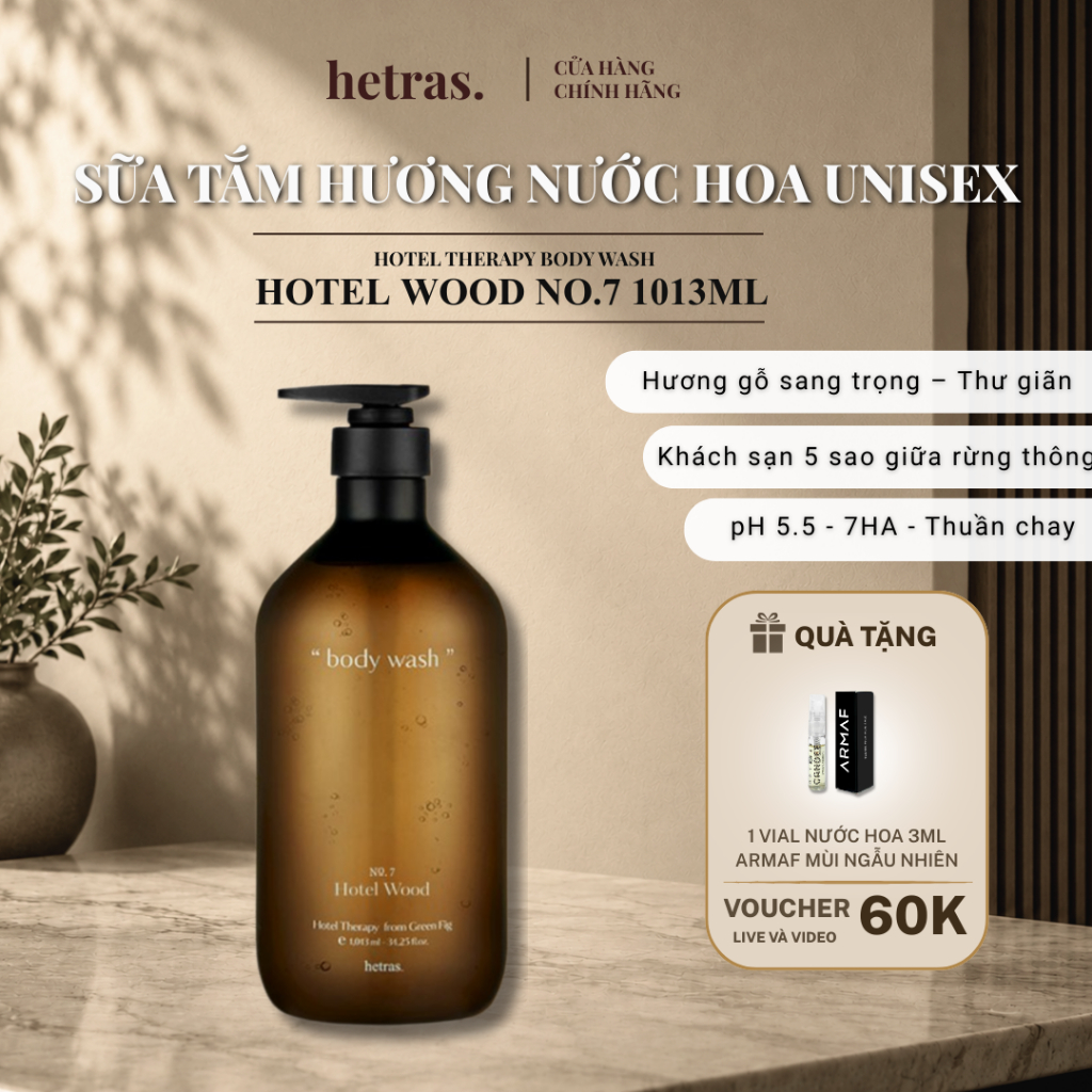 Sữa Tắm Hetras. Hotel Wood No.07 1013ml - Hương Nước Hoa  -  Hotel Therapy Body Wash