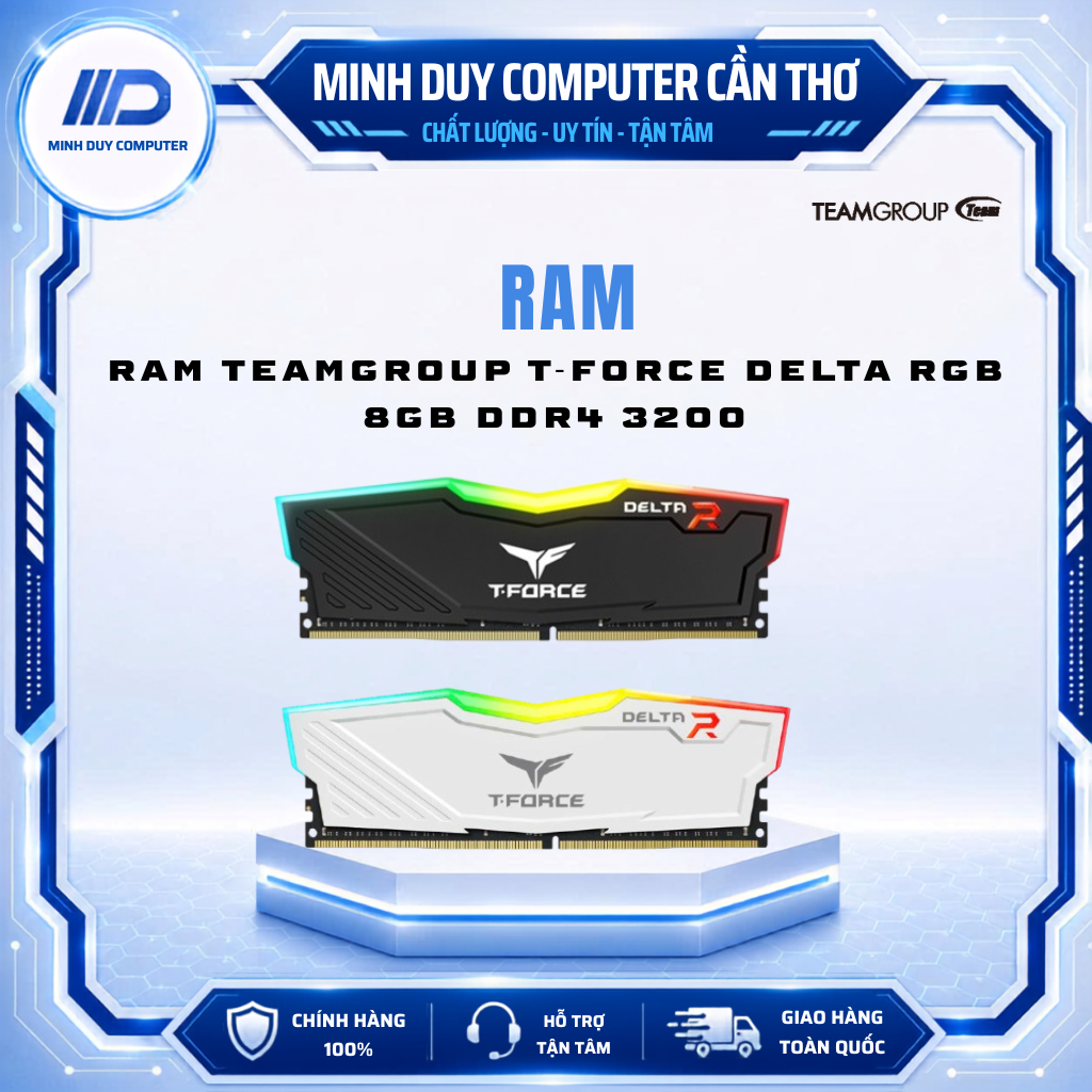 RAM TEAMGROUP T-FORCE DELTA RGB 8GB DDR4 3200 - BLACK/WHITE