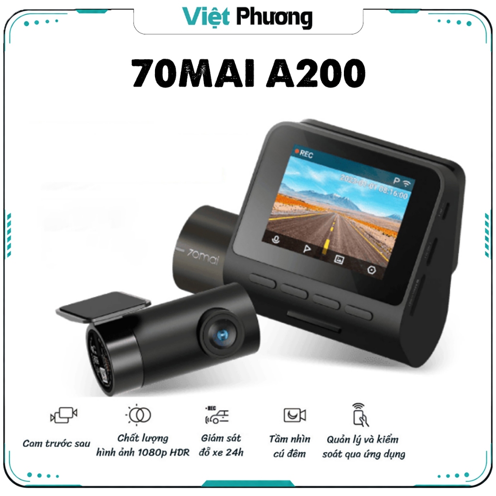 Camera Hành Trình 70mai Dash Cam A200 HDR 1080P Phiên Bản QUỐC TẾ ghi hình trước sau