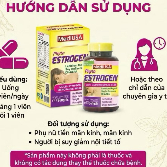 Viên uống Phyto Estrogen MediUSA - Giúp da sáng mịn, mờ nám, tăng cường sinh lý nữ và cải thiện nội 