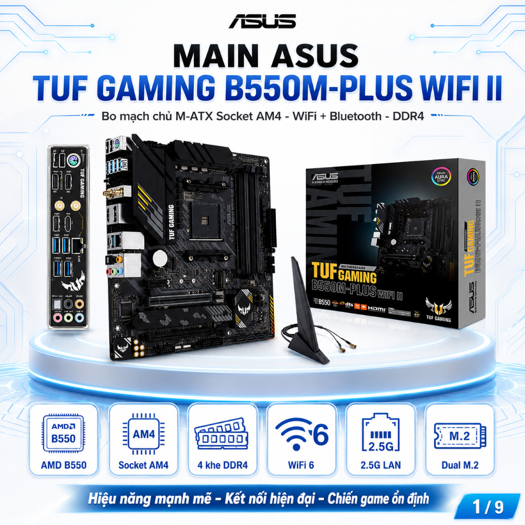 Main ASUS TUF GAMING B550M-PLUS WIFI II (Socket AM4, M-ATX , Hỗ Trợ DDR4), Chính Hãng