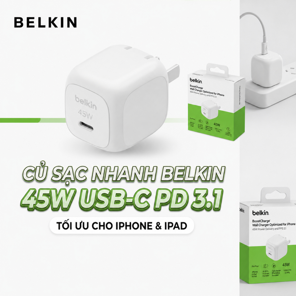 Củ sạc nhanh cubic Belkin 45W