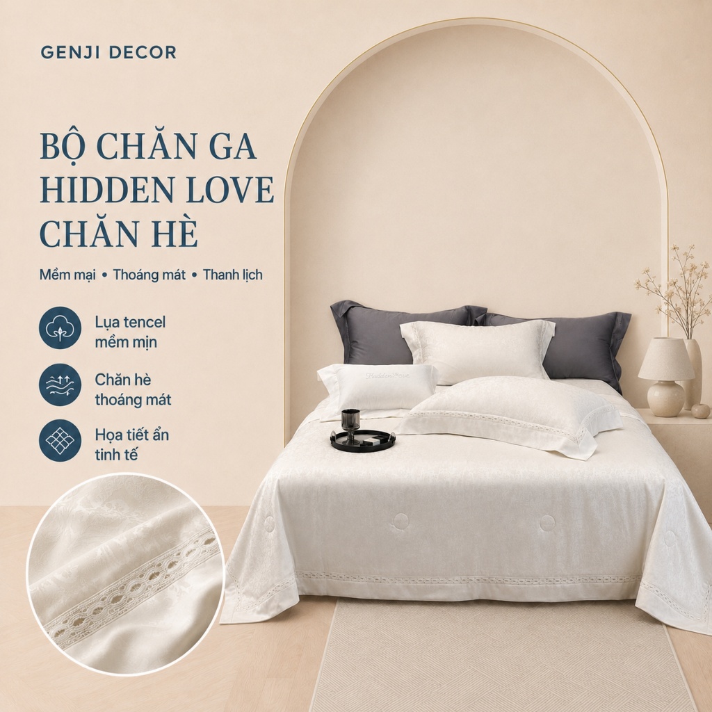 Bộ chăn ga gối chất liệu lụa tencel 100s HIDDEN LOVE set chăn hè hàng nhập