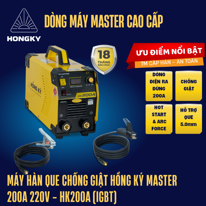 [HK-200A] Máy hàn que 200A 220V Hồng Ký - HK200A (IGBT) chính hãng bảo hành 18 tháng