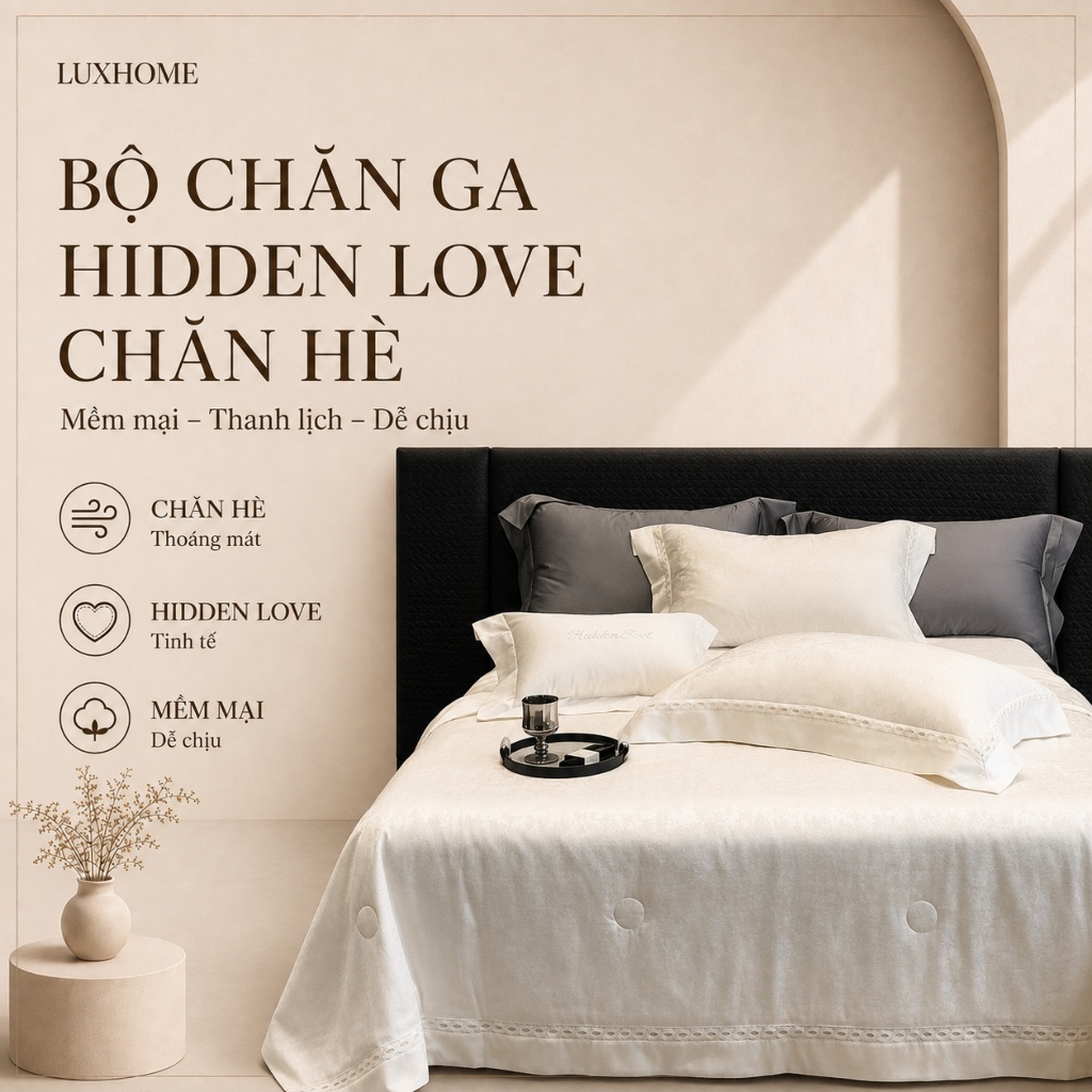 Bộ chăn ga gối lụa tencel 100s HIDDEN LOVE set chăn hè cao cấp