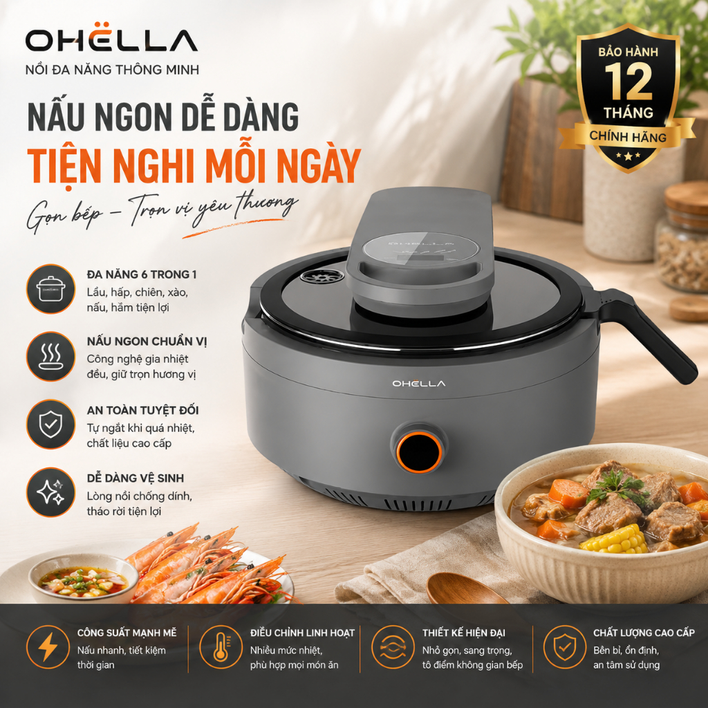 Nồi Ohella Master Multicooker 3.5L, Nồi Tự Đảo Thần Thánh Ohella, Nhập Hàn, BH 12 Tháng