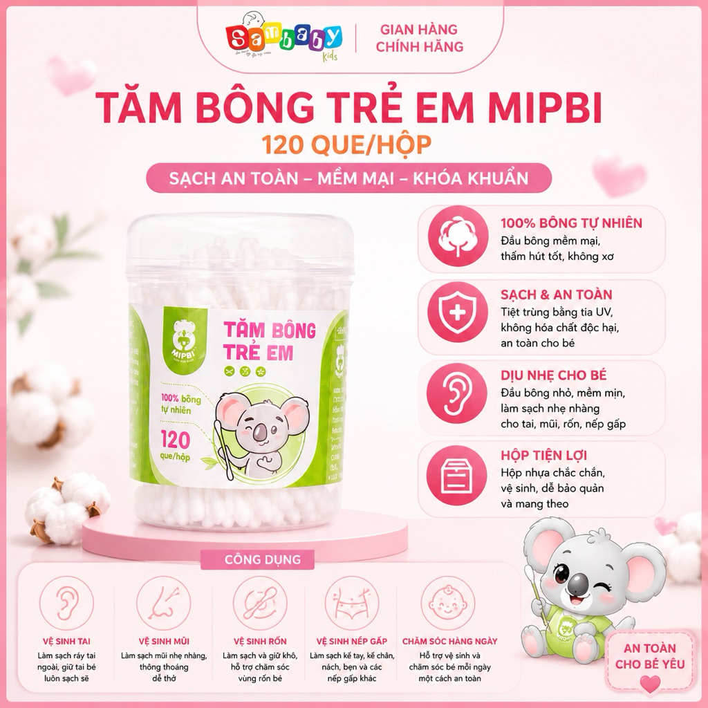 Combo 3 Tăm Bông Trẻ Em Mipbi