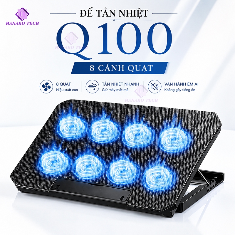 Đế Tản Nhiệt Laptop Gaming Có Quạt Làm Mát Điều Chỉnh Độ Cao Tùy Ý - Q100 Pro
