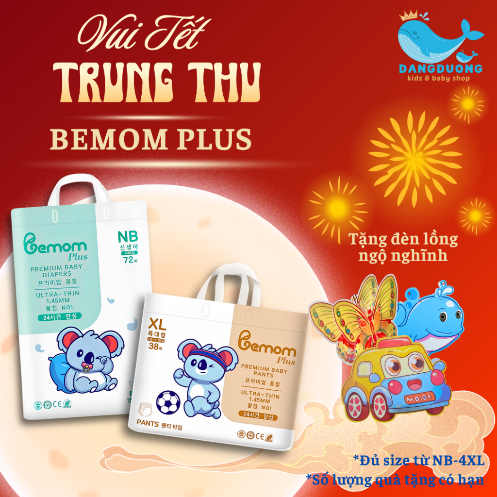 Tã/Bỉm Bemom Plus Hàn Quốc, Bỉm Đêm Cao Cấp, Đủ Size Cho Bé Từ NB-3XL