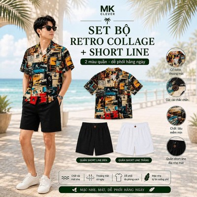 Set Bộ Nam Áo Sơ Mi Cuban Retro và Quần Short Đũi Line MK CLEVER Đồ bộ nam FormThoáng Mát, Set Đồ Nam Trẻ Trung Mùa Hè