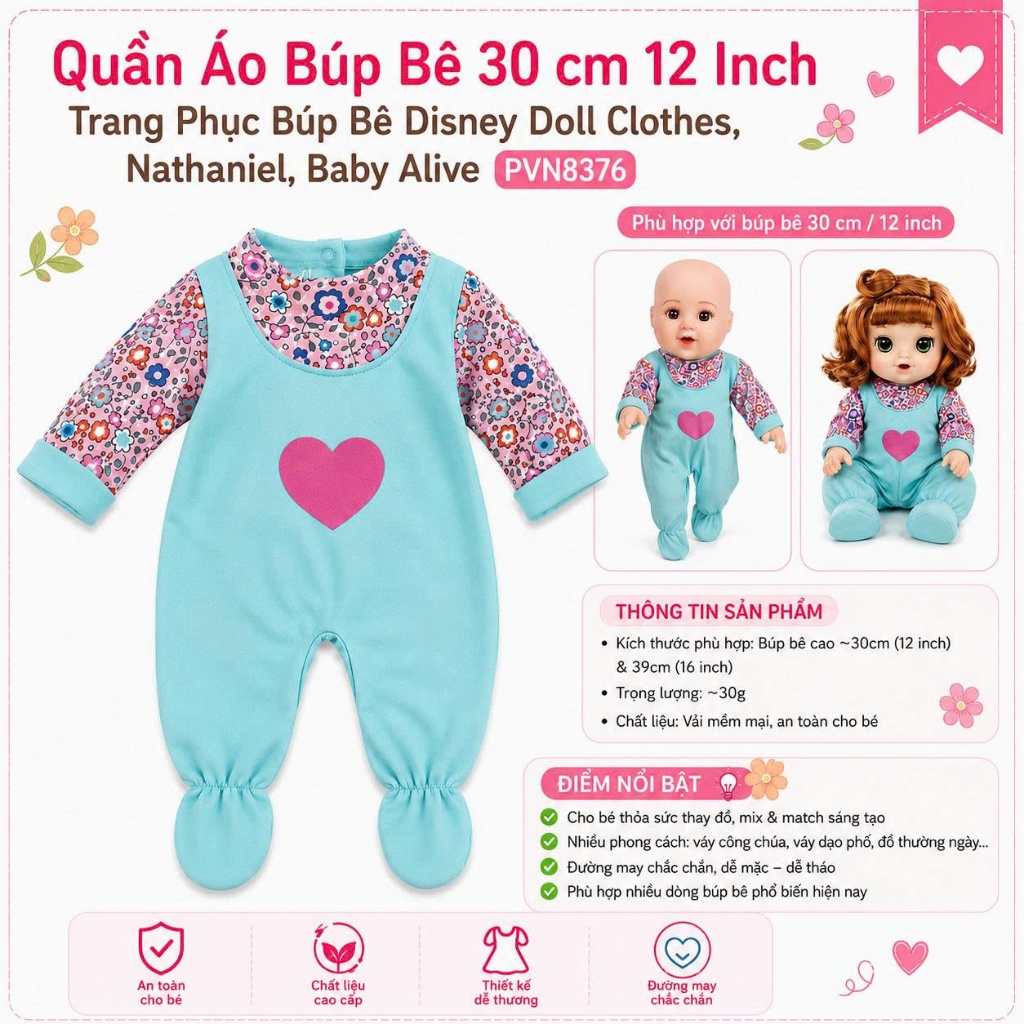 *🏃 Quần Áo Búp Bê 30 cm 12 Inch| Trang Phục Búp Bê Dis ney Doll Clothes, Nathaniel, Baby Alive PVN83