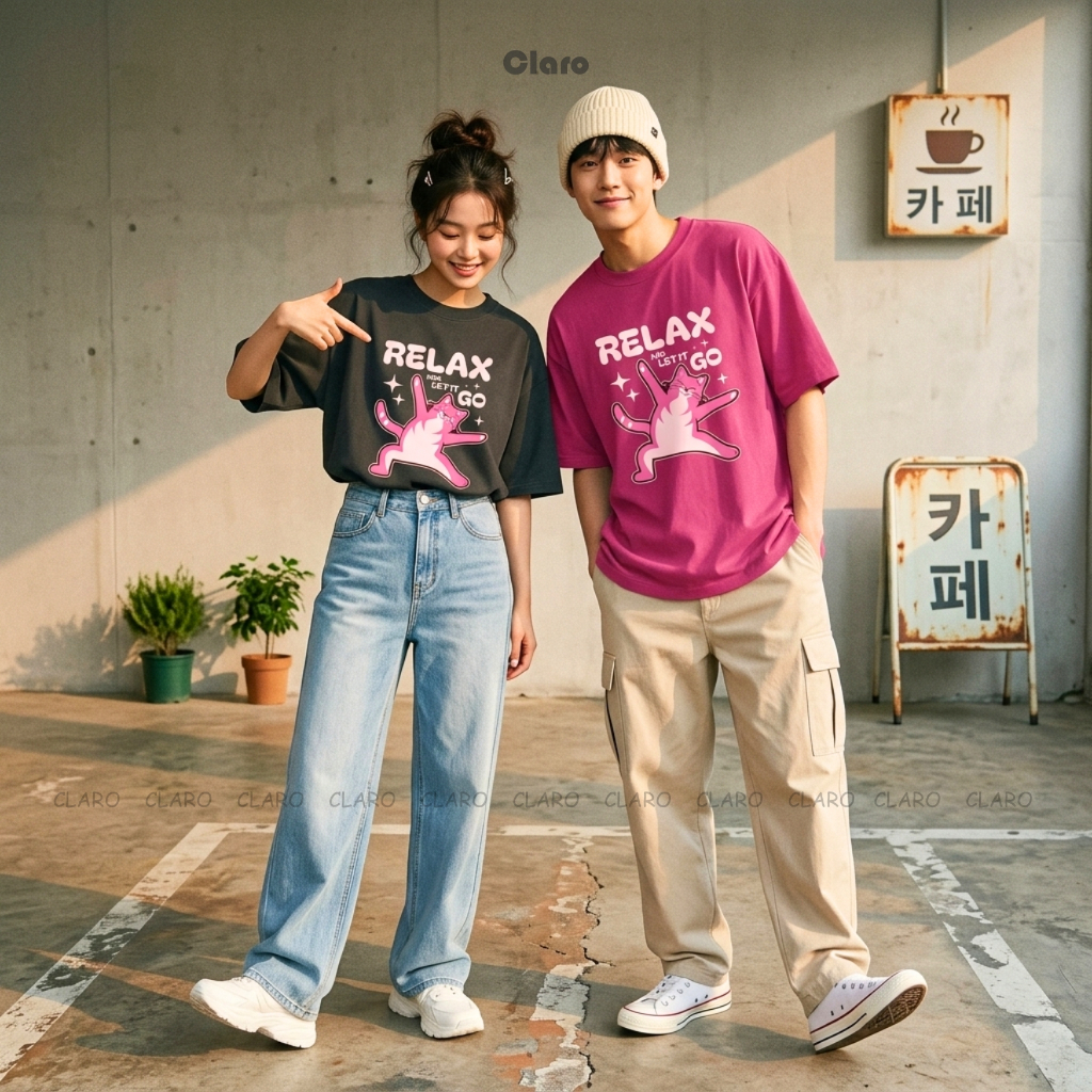 Áo thun unisex cotton oversize dáng rộng Claro áo phông nam nữ chuẩn form - RELAX AND LET IT GO