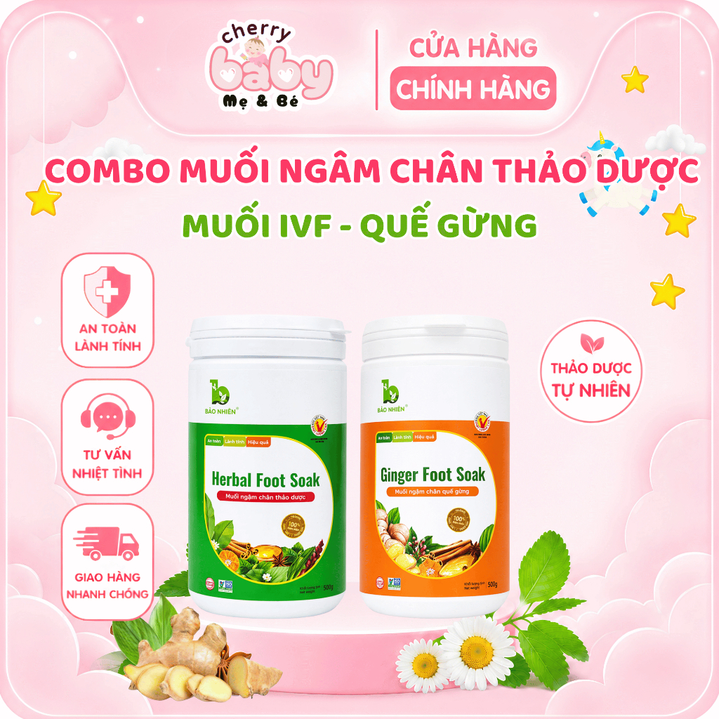 Combo 1 Muối ngâm chân thảo dược Quế gừng và 1 Muối ngâm chân IVF Bảo Nhiên - Hũ 500gr