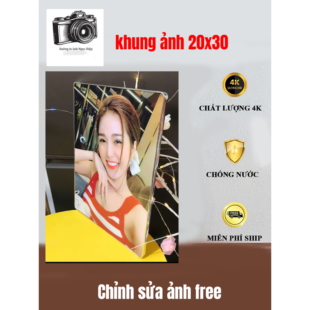 [Sốc combo 4 khung 20x30 chỉ 239k].Khung Ảnh Tráng Gương Để Bàn Theo Yêu Cầu, Kích Thước 20x30