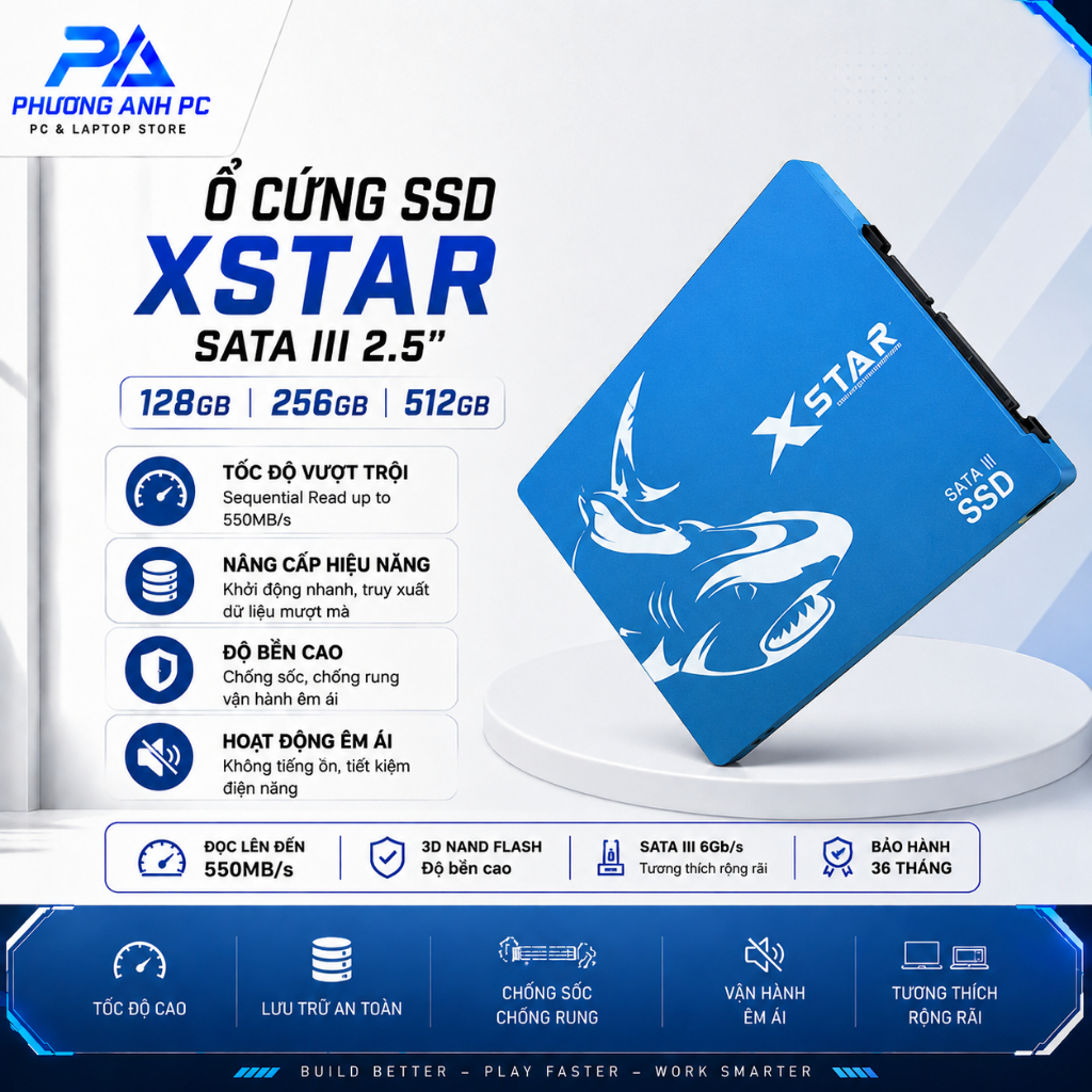 Ổ cứng SSD XSTAR 128GB/256GB/512GB SATA 3 Drive 2.5'' Sequential Read 550MB/s - Red/Blue Phuongangh.