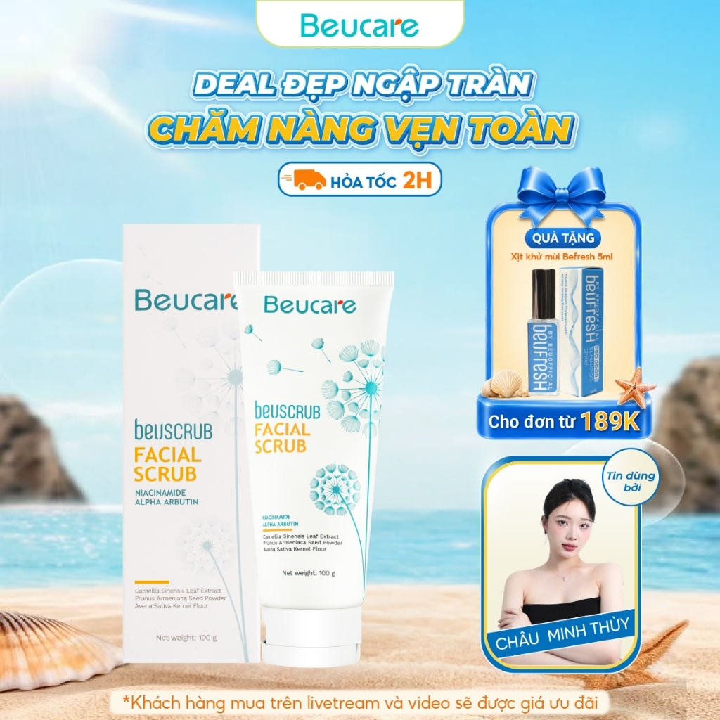 Tẩy tế bào chết da mặt BEUCARE trà xanh ,thấm hút dầu thừa , làm sạch da, dưỡng ẩm, sáng da 100g