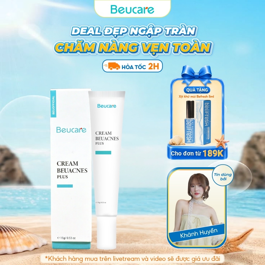 Kem giảm mụn nhanh 24h BEUACNES PLUS mụn trứng cá, chiết xuất rau má, hỗ trợ mờ thâm mụn 15g