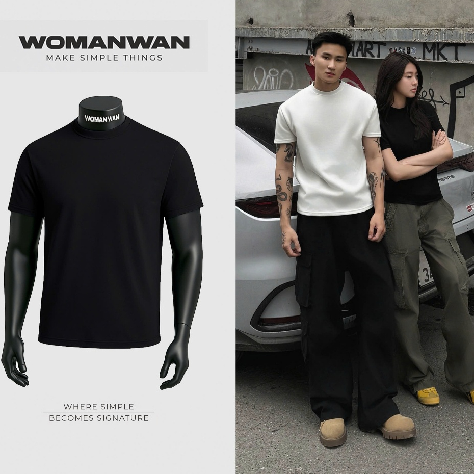 Áo Thun Cleanfit Cổ Tròn Nam Nữ Tôn Chiều Cao Vải Chống Nhăn Form Slimfit - WOMAN WAN Menswear