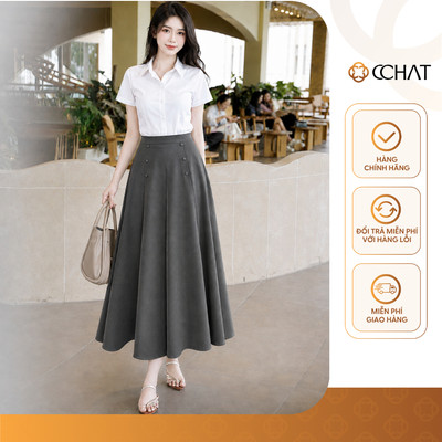 Chân Váy 𝐂𝐂𝐇𝐀𝐓 Dáng Xòe Midi Jual Xếp Ly Nhẹ Nhàng Chất Liệu Tuytsi Cao Cấp 16CDS2054XT